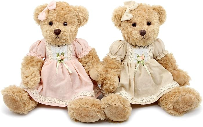 2-Pack Teddy Bear,Cute Stuffed Animal,Couple Gift Soft Plush Toy 11inch (Vintage Dress) | Amazon (US)