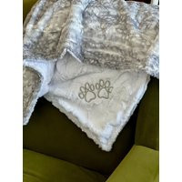 Personalized Paw Print Dog Blanket, Silver Fawn & You Choose Minky Woodland Themed Pet Christmas Gift For Puppy | Etsy (US)