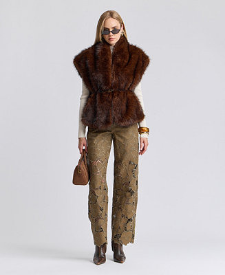 Women's Belted Faux Fur Shawl Collar Vest | Macy's