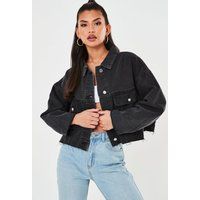 Black Pleat Back Oversized 80S Denim Jacket | Missguided (US & CA)