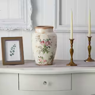 Nearly Natural 12.5 in. Tuscan Ceramic Floral Print Vase 0721-S1 - The Home Depot | The Home Depot