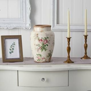 12.5 in. Tuscan Ceramic Floral Print Vase | The Home Depot