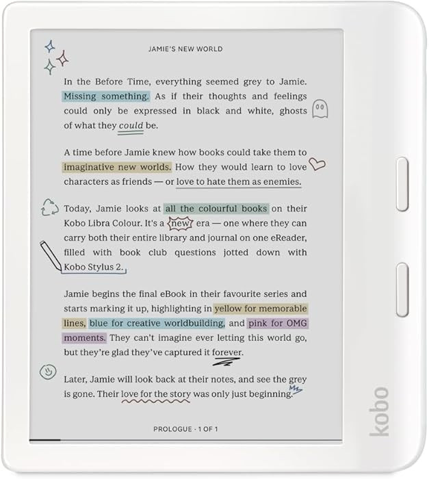 Kobo Libra Colour | eReader | 7" Glare-Free Colour E Ink Kaleido 3 Display | Dark Mode Option | A... | Amazon (US)