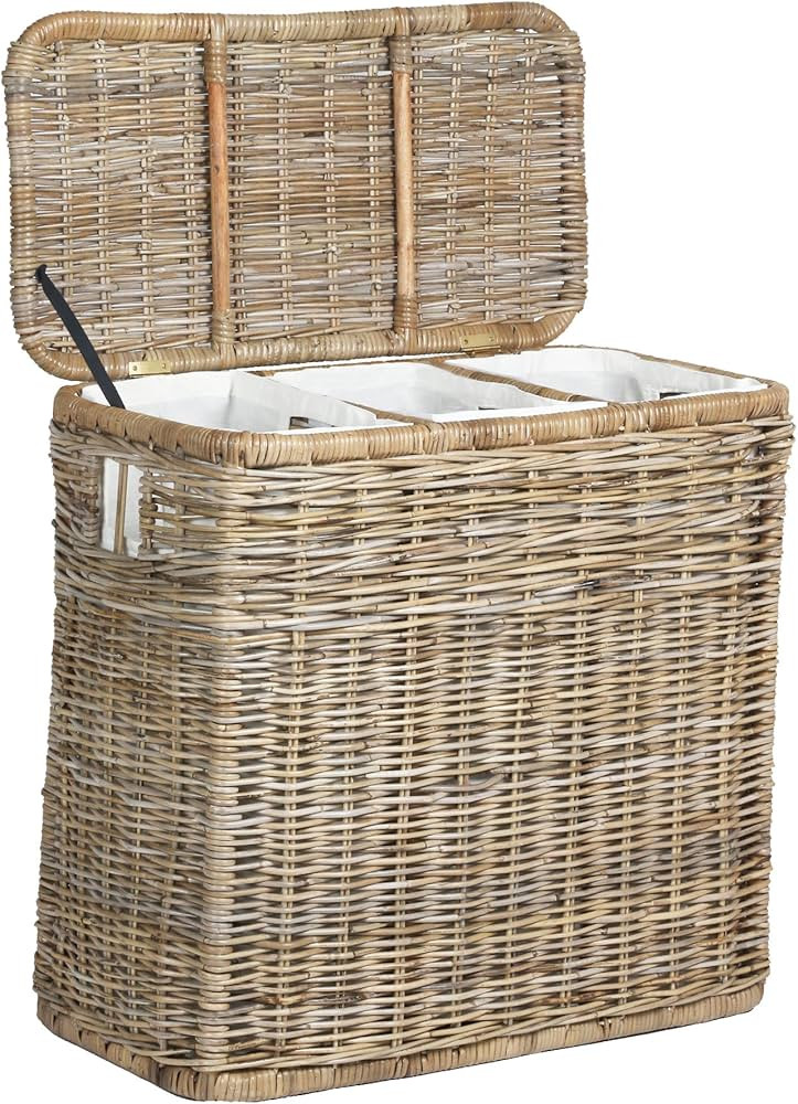 The Basket Lady 3-Compartment Wicker Laundry Sorter Hamper, 30 in L x 15 in W x 28 in H, Serene G... | Amazon (US)