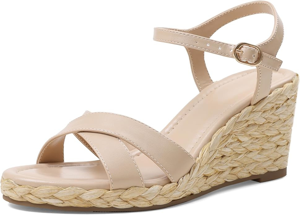 Marc Ford Womens Wedge Sandals 2026 Espadrille Platform Ankle Strap Wedges Comfort Open Toe Raffi... | Amazon (US)