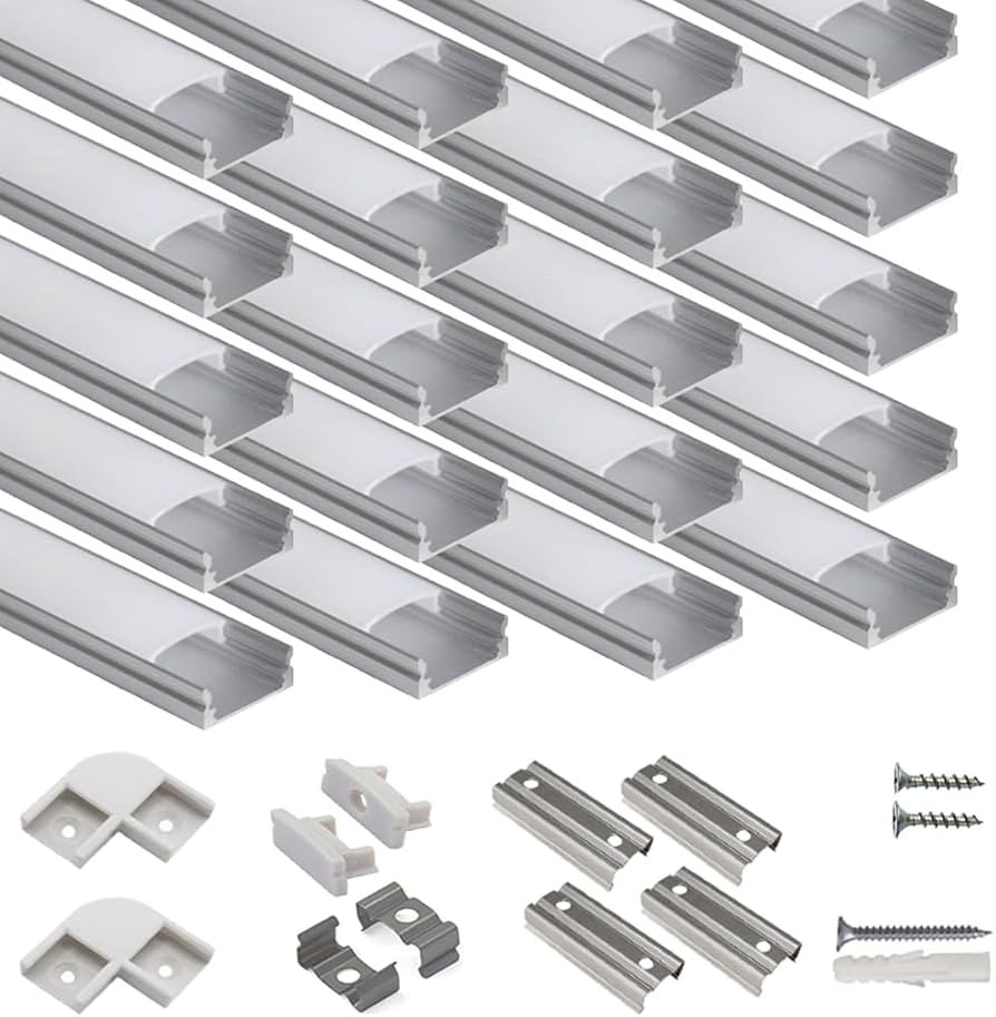 hunhun 20-Pack 3.3ft/1Meter U Shape LED Aluminum Channel System with Milky Cover, End Caps and Mo... | Amazon (US)
