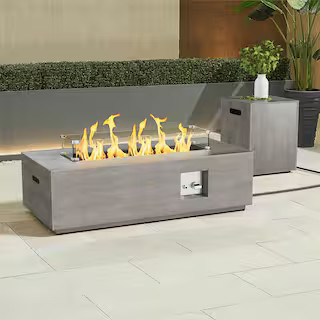 42 in. 50,000 BTU Rectangle Outdoor Propane Gas Fire Pit Table in Light Brown | The Home Depot