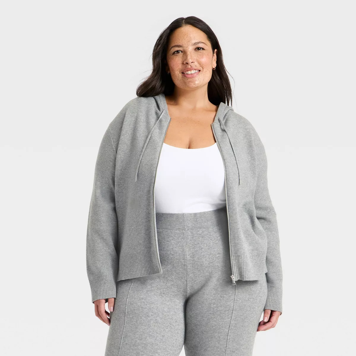 Women's Hooded Zip-Up Sweater - A New Day™ Heather Gray 3X | Target