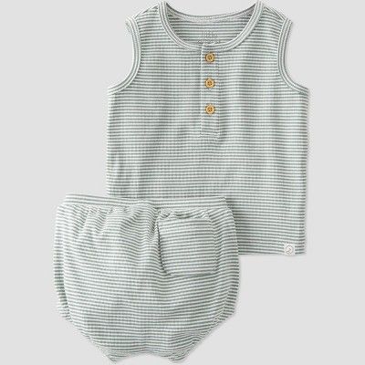 little Planet By Carter's Baby 2pc Striped Top and Bottom Set - Green | Target