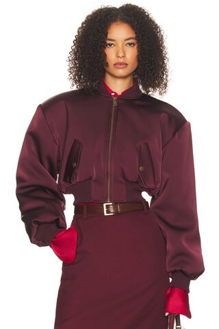 Helsa The Satin Puff Bomber in Purple | FWRD 