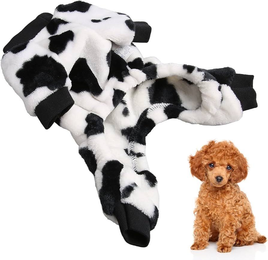 Winter Dog Pajamas Cute Milk Cow Polyester Cotton Dog Hoodie Plush Puppy Clothes Soft Pet Jumpsui... | Amazon (US)