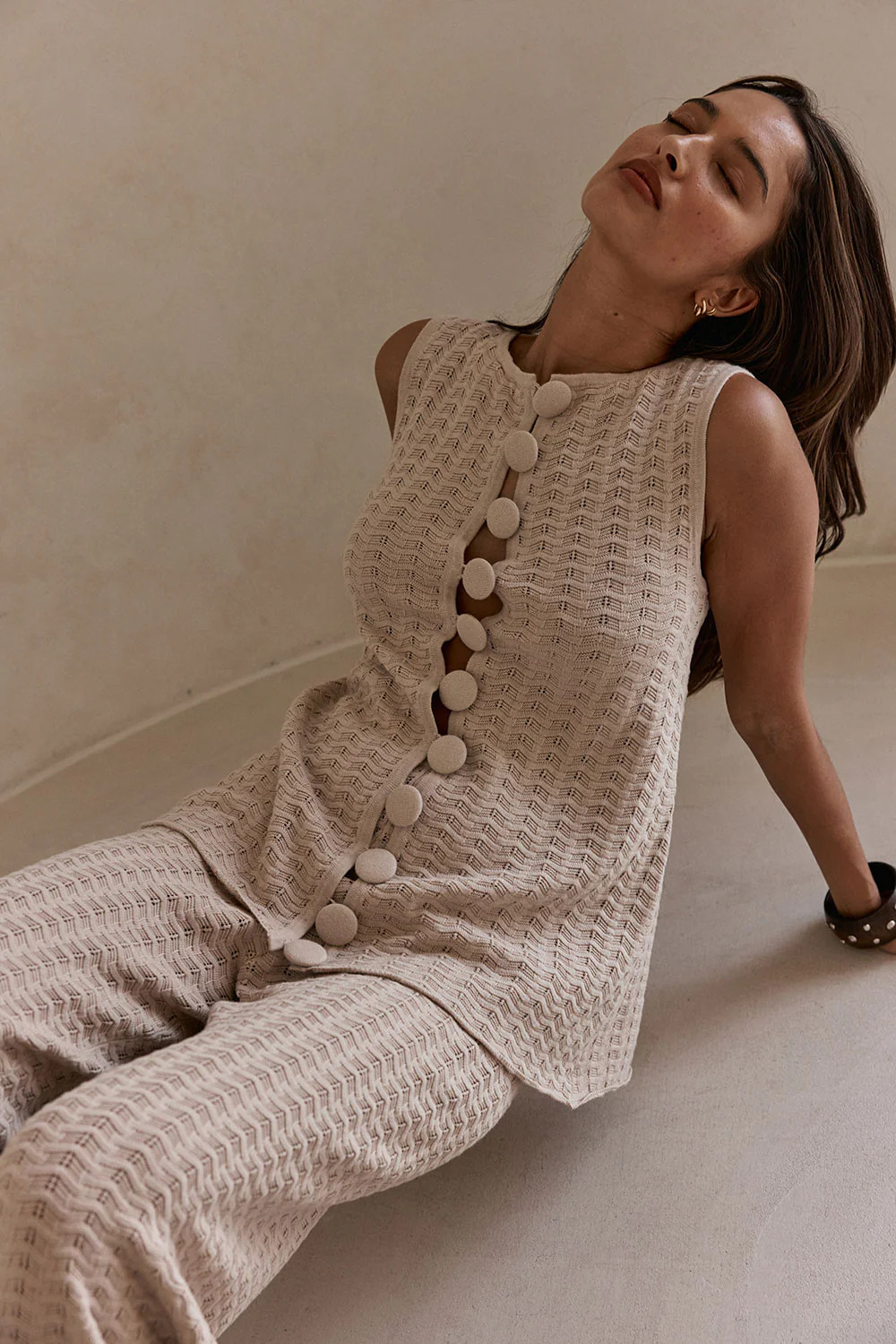 Beige Cotton Knit Button Up Lilah Top | Sabo Skirt AU