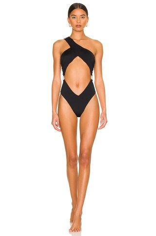 WeWoreWhat Asymmetrical Cross Over One Piece in Black from Revolve.com | Revolve Clothing (Global)