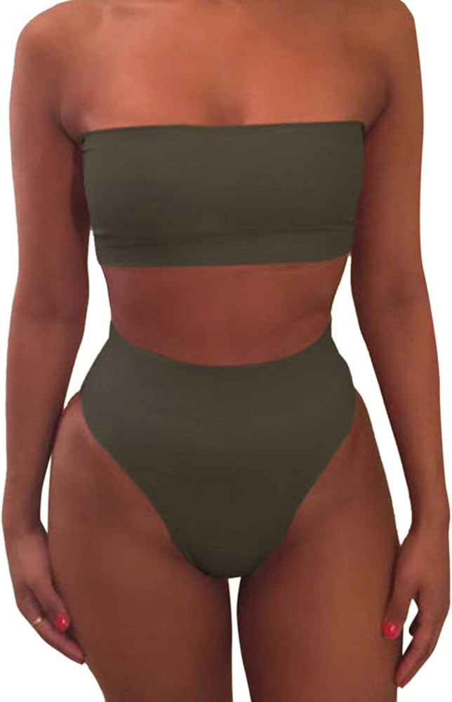 Women's Removable Strap Wrap Pad Cheeky High Waist Bikini Set Swimsuit | Amazon (US)