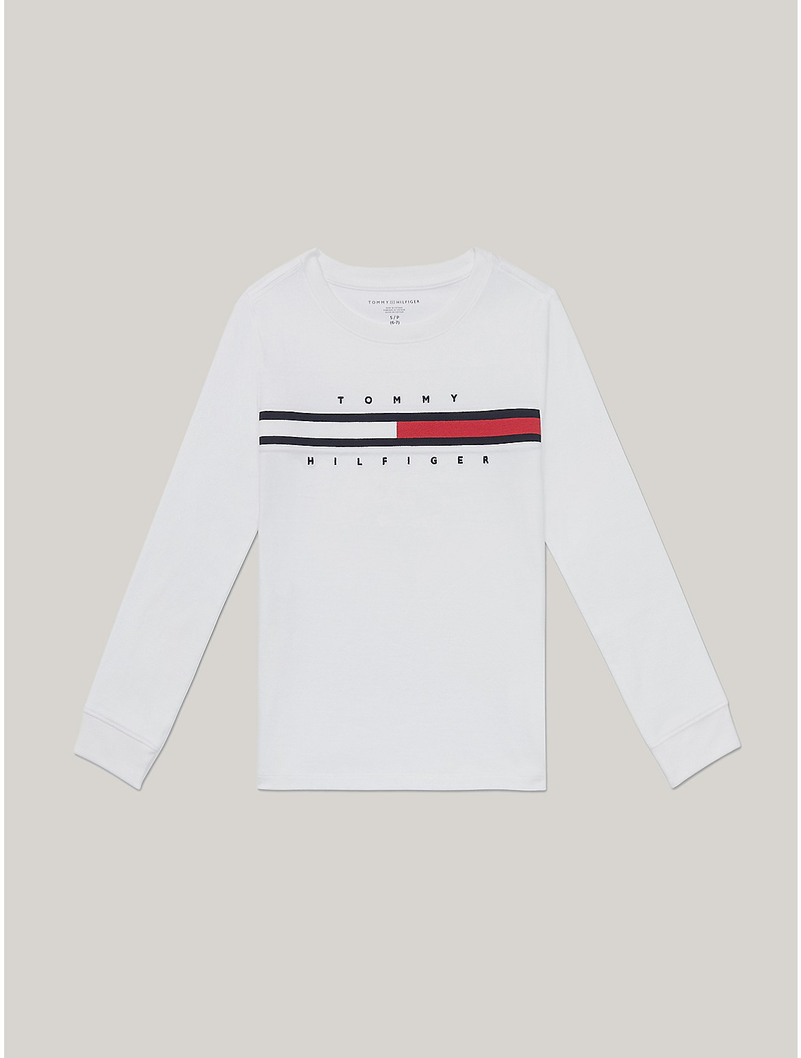 Tommy Hilfiger Boys' Kids' Long-Sleeve Flag Stripe T-Shirt - White - S | Tommy Hilfiger (US)