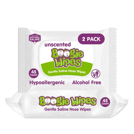 Boogie Wipes Saline Nose Wipes, Hypoallergenic & Alcohol-Free, Unscented, 90 Count | Walmart (US)