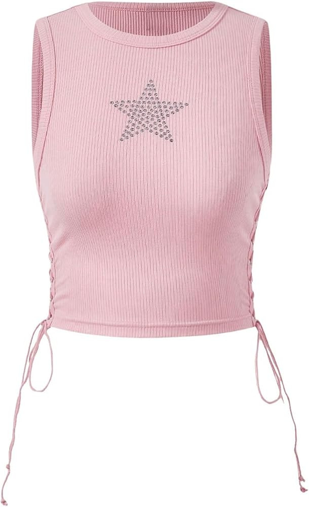 SOLY HUX Women's Tank Tops Y2K Sleeveless Ribbed Star Crop Tank Top Summer Going Out Tops | Amazon (US)