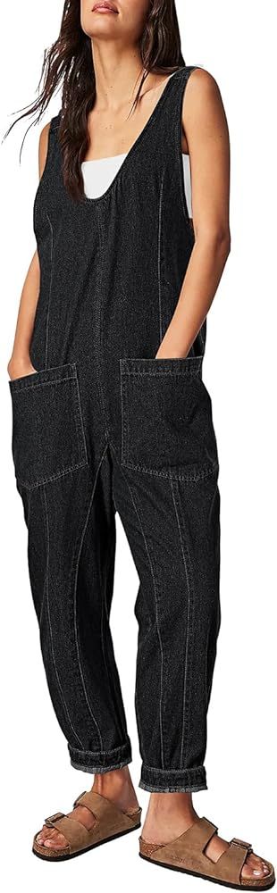 Pink Queen Denim Jumpsuits for Women 2024 Casual Loose Sleeveless Overalls High Waist Baggy Jeans... | Amazon (US)