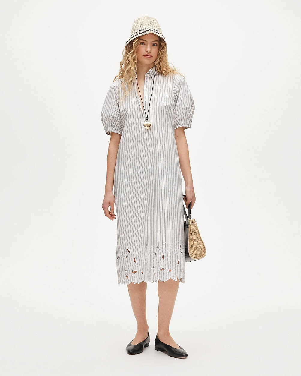 Embroidered shirt-dress in striped cotton poplin | J. Crew US