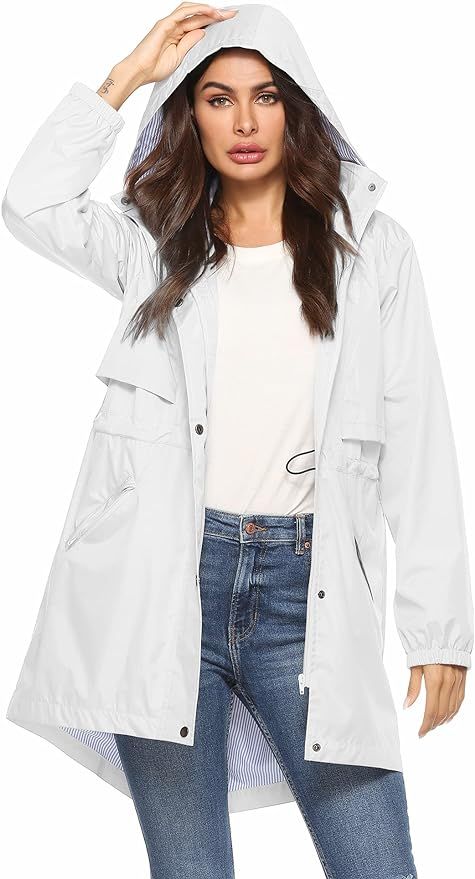 Avoogue Womens Raincoats Waterproof Cinch Waist Breathable All Weather Jacket Long | Amazon (US)