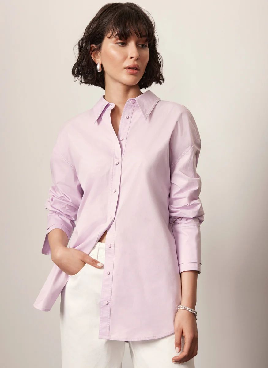 Lilac Cotton Sleeved Shirt | Mint Velvet