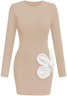 Lazysmile Fall Dresses for Women Long Sleeve Crewneck Floral Slim Fit Bodycon Party Club Going Ou... | Amazon (US)