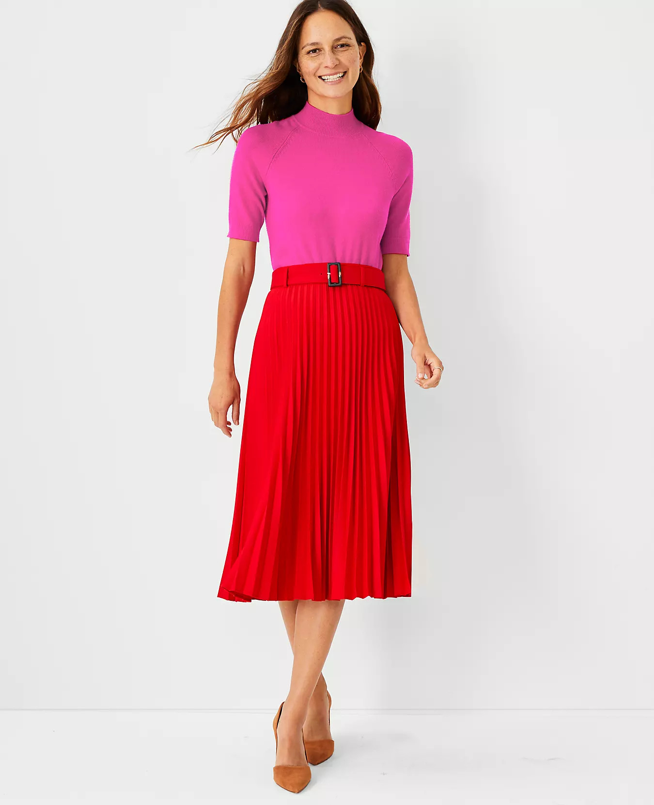 Belted Pleated Midi Skirt | Ann Taylor (US)