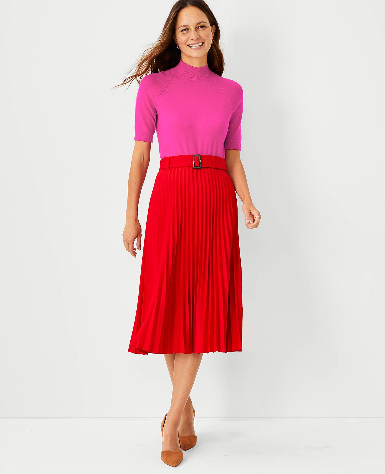 Belted Pleated Midi Skirt | Ann Taylor (US)