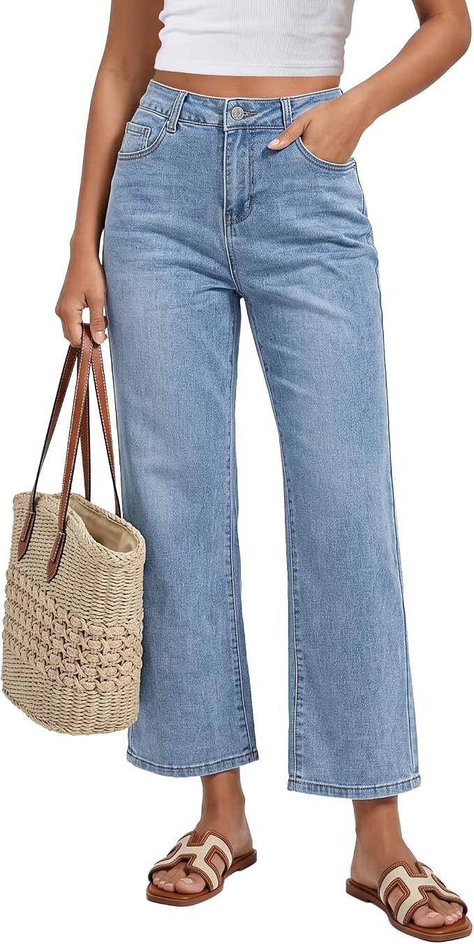 GRAPENT Jeans for Women Trendy High Waisted Loose Straight Leg Stretchy Denim Ankle Pants Cropped... | Amazon (US)