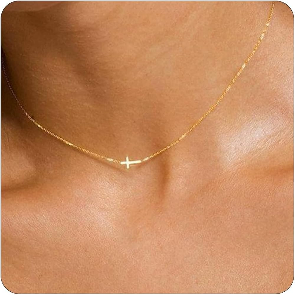 Jewigo Cross Necklace for Women 18K Gold Plated Cross Pendant Necklaces Dainty Tiny Sideways Cros... | Amazon (CA)
