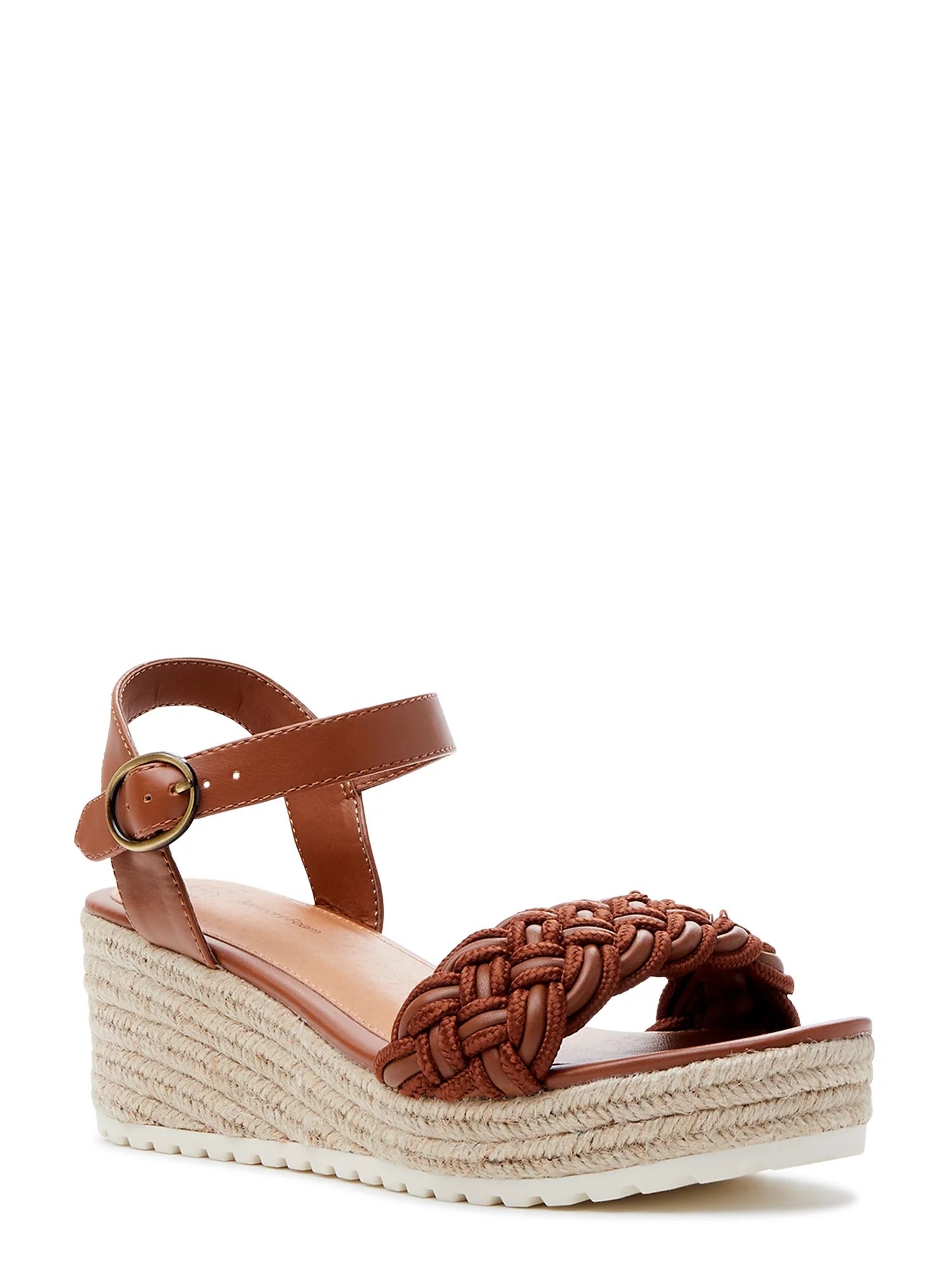 Time and Tru Women's Braided Wedge Sandals - Wide Width Available | Walmart (US)