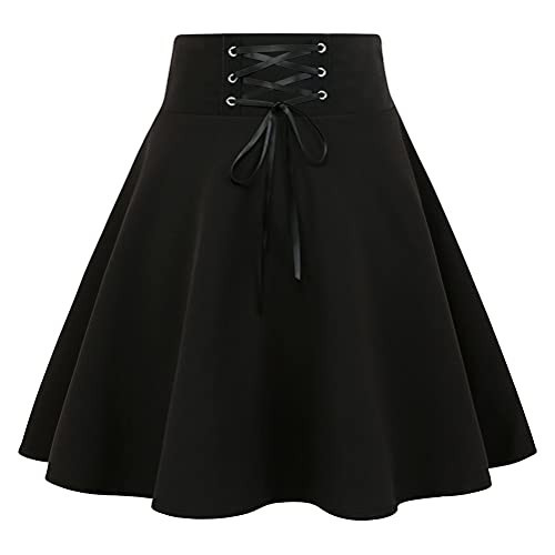 Womens Plus Size Gothic Skirts High Waist Lace Up Mini Black Skirts (A Pure Black, 2X) | Amazon (US)