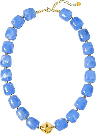 Resin Chunky Beaded Necklace for Women, Colorful Beaded Statement Necklace, Boho Beach Jewelry, S... | Amazon (US)