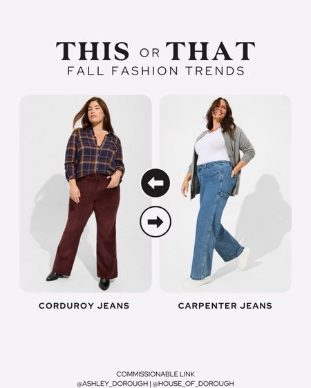 This or That: Fall Fashion Trends — corduroy jeans vs. carpenter jeans from Torrid

#LTKplussize #LTKstyletip #LTKSeasonal