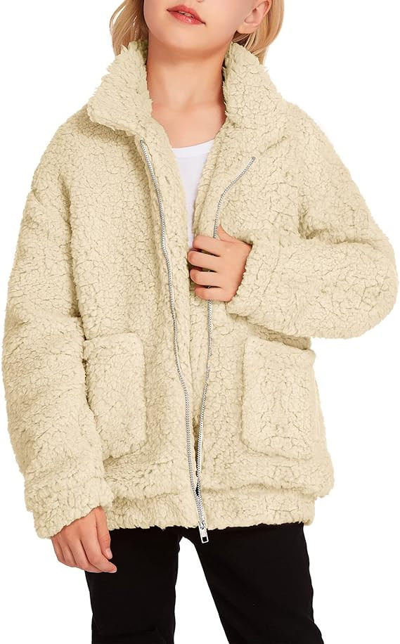 Arshiner Girls Full Zip Fleece Jacket Sherpa Outwear Coat Fall Winter for 4-12Y | Amazon (US)