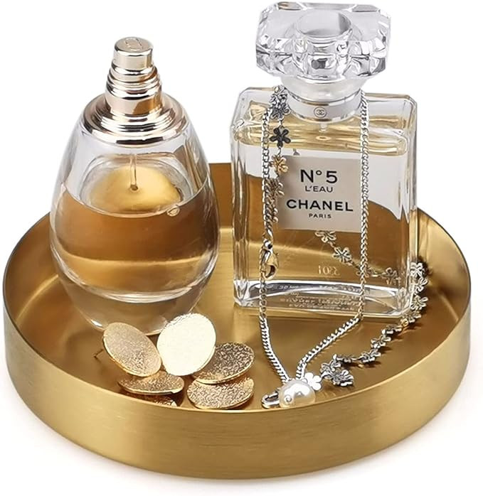 FREELOVE Round Gold Serving Tray, Decorative Platters and Trays for Perfume Jewelry Comestics Foo... | Amazon (US)