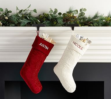 Scroll Quilted Velvet Stockings | Pottery Barn (US)