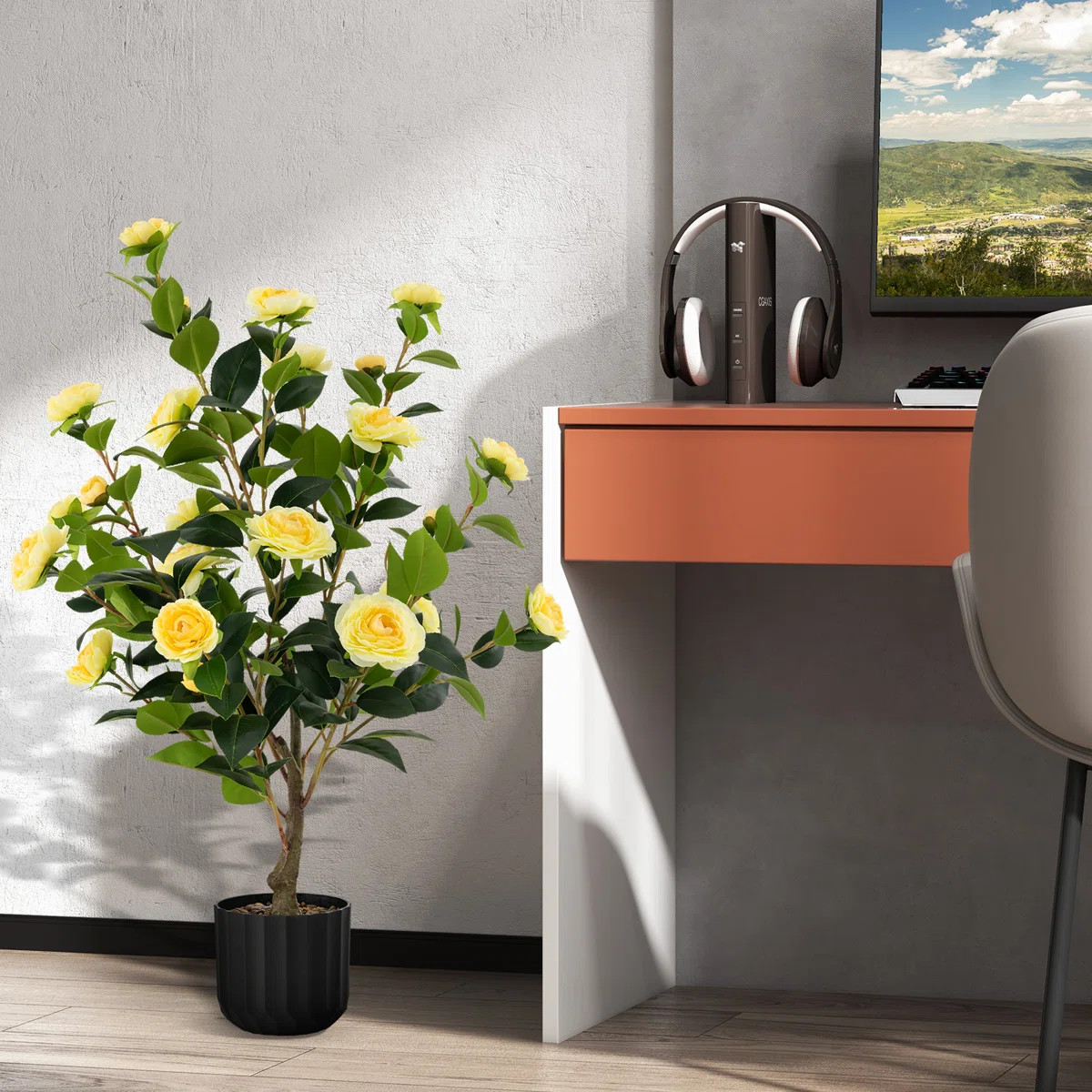 38 In. Faux Camellia Tree In Pot Decorative Plant Indoor/Outdoor | Wayfair North America