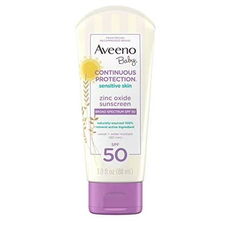 Aveeno Baby Continuous Protection Zinc Oxide Mineral Sunscreen Lotion Sensitive Skin Broad 50 Sweat  | Walmart (US)
