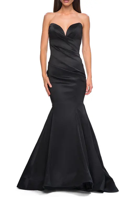 La Femme Mermaid Stretch Mikado Evening Dress with Illusion Back in Black at Nordstrom, Size 0 | Nordstrom