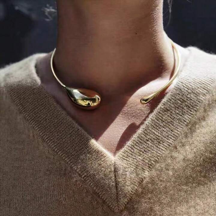 Fashionable & Unique Design Minimalist Metal Water Drop Shaped Collar Gold/Silver Plated High-End... | SHEIN