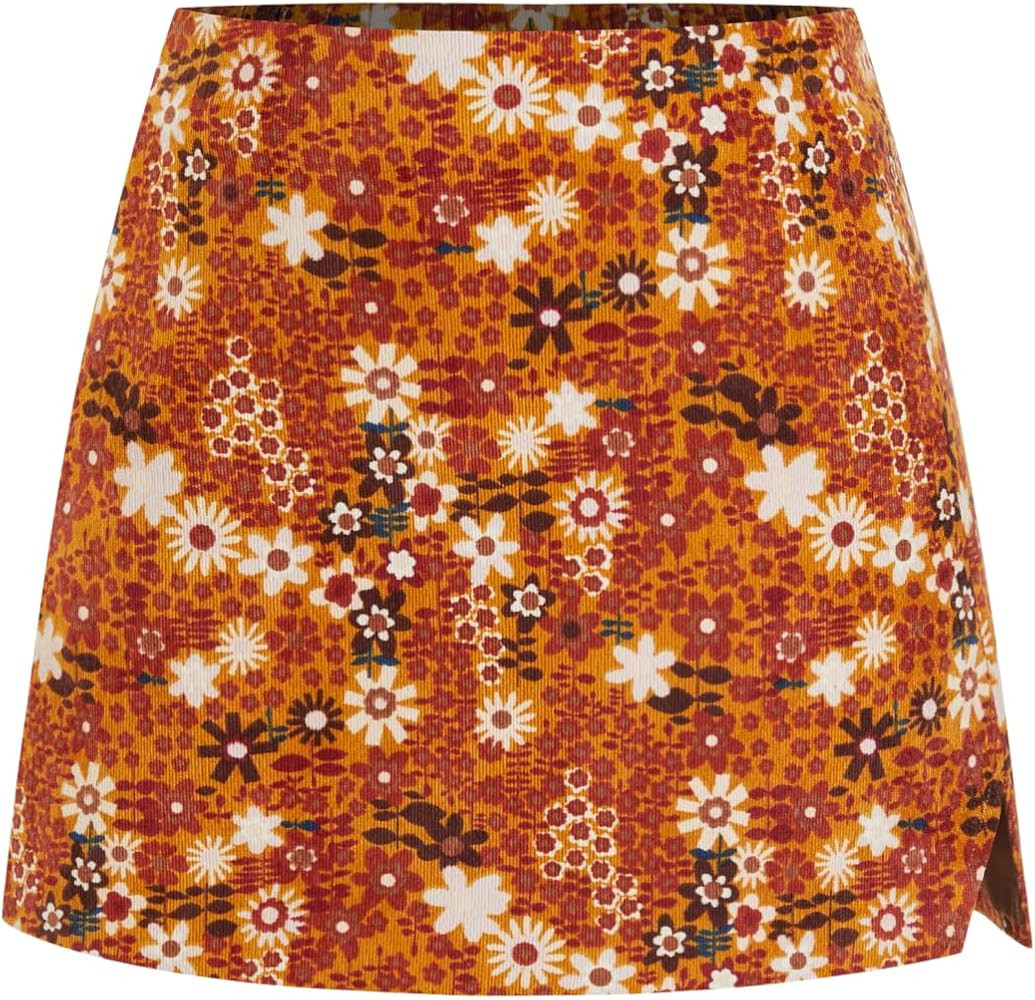CIDER Mini Skirt for Women Corduroy Floral A Line Skirt with Shorts | Amazon (US)