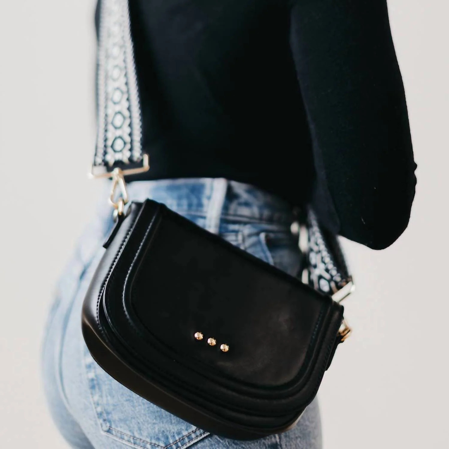 Serenity Saddle Crossbody Guitar Strap Bag In Black | Shop Simon
