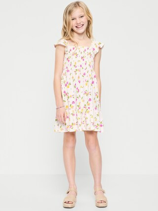 Printed Fit and Flare Smocked Dress for Girls | Old Navy (US)