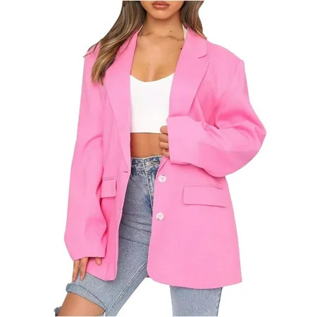 Ladies Business Casual Blazer Jackets Basic Solid Long Sleeve Blazers Suits Trendy Lapel Collar Open | Walmart (US)