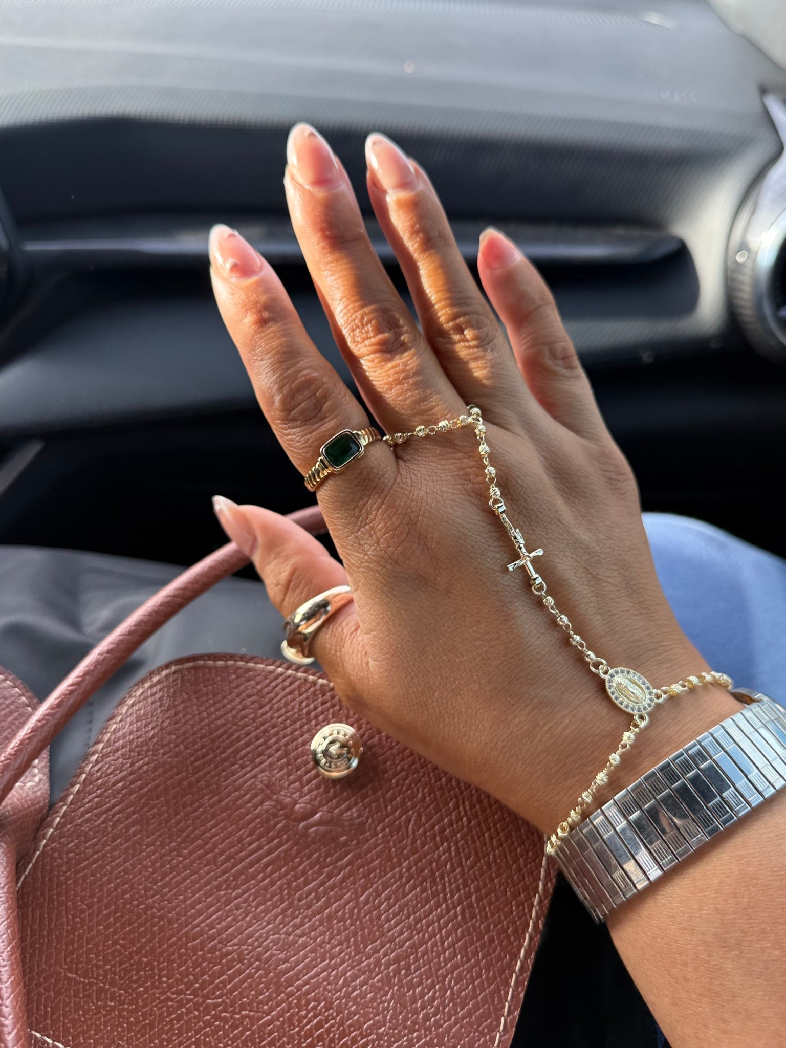 I’ve gone through so many rosary bracelets that either fall apart or are too small or tarnish so fast, this hand chain is perfection!! I’ve had it for a month now and it still looks beautiful and I get so many compliments 

#LTKPlusSize #LTKMidsize