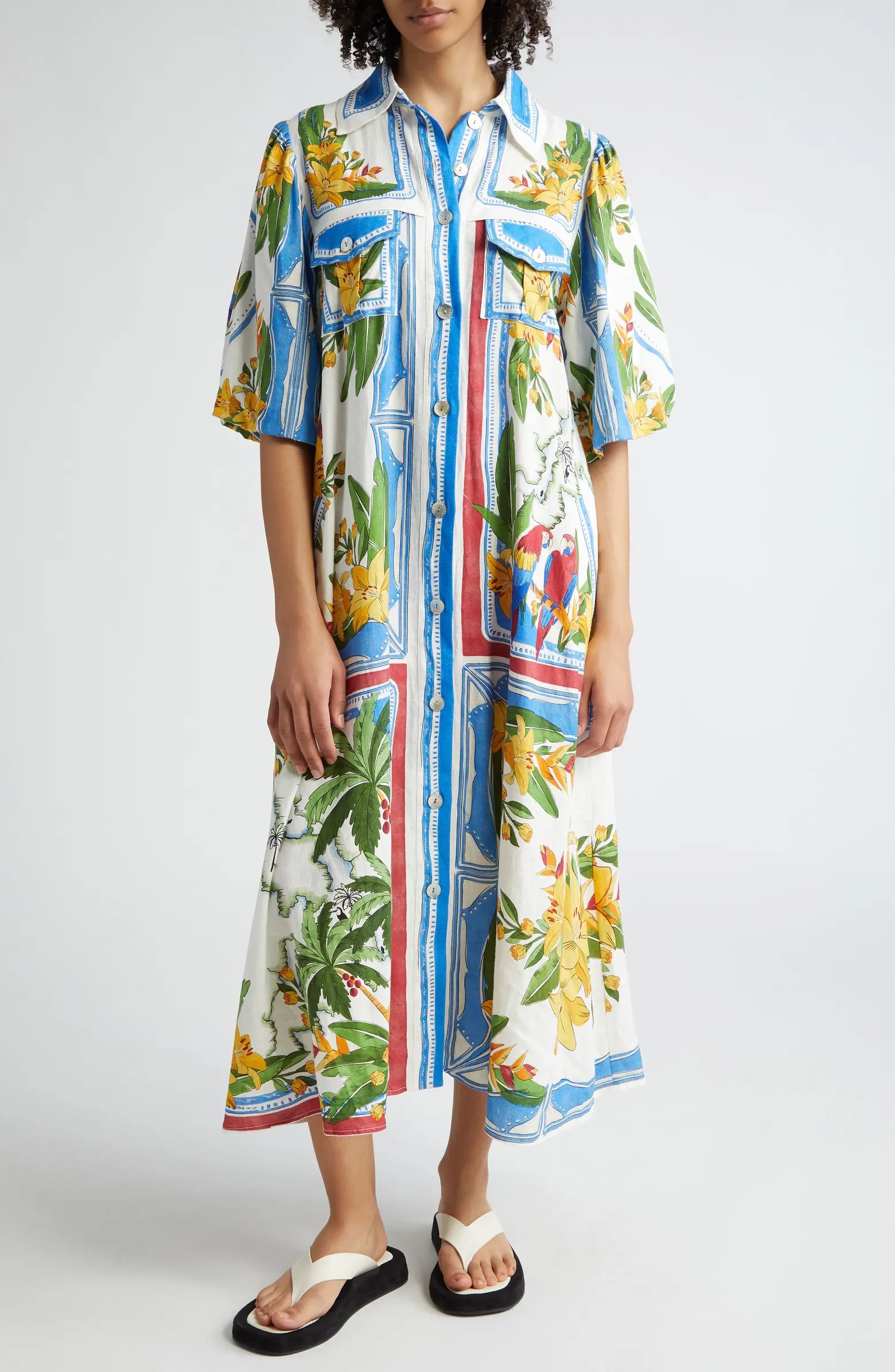 FARM Rio Tropical Destination Maxi Linen Blend Shirtdress | Nordstrom | Nordstrom