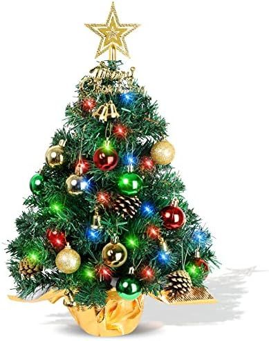Tabletop Christmas Tree 22 Inch Mini Artificial Christmas Tree with 30 LED String Lights, Star Tree  | Amazon (US)