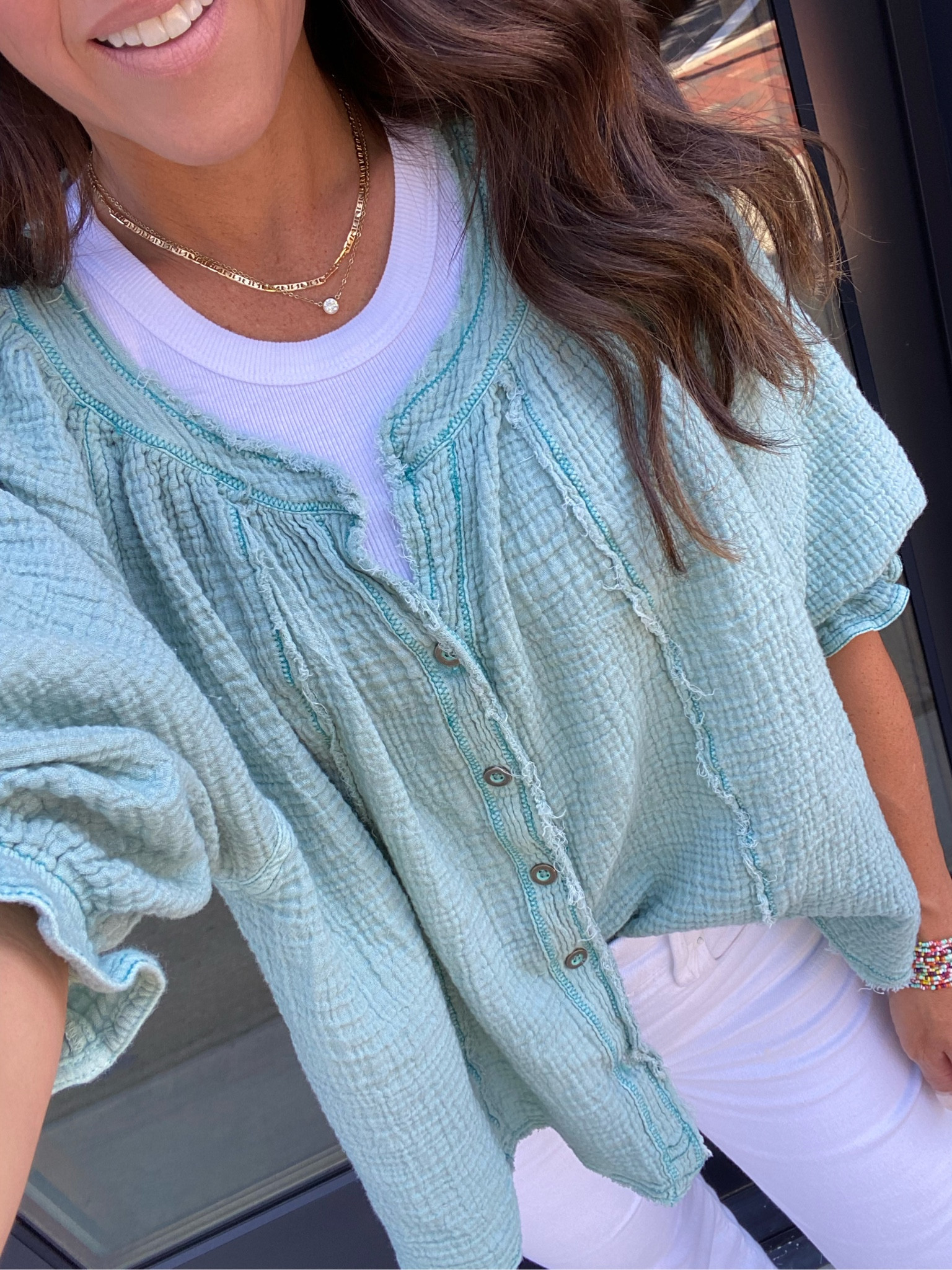 Free People gauze top. We the Free Lucy swing tee. 
Size XS

#LTKstyletip #LTKSeasonal
