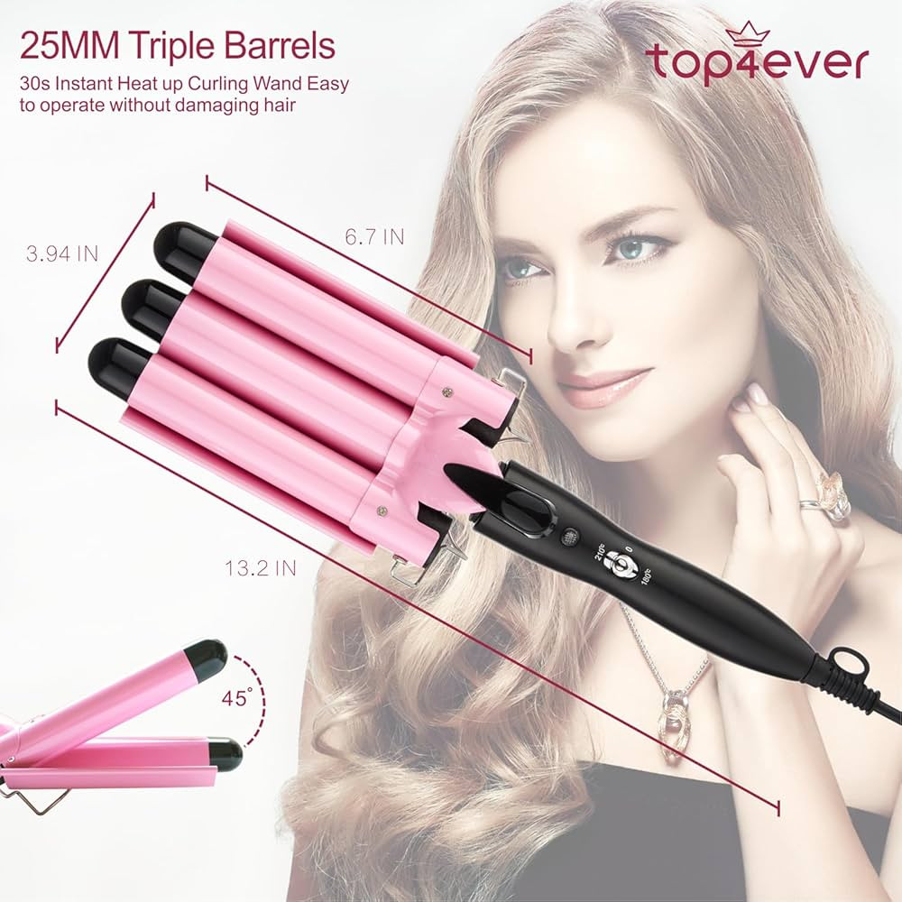 TOP4EVER 3 Barrel Curling Iron, 1 inch Crimper Hair Tool,Crimping Waver for Women Beach Waves wit... | Amazon (US)